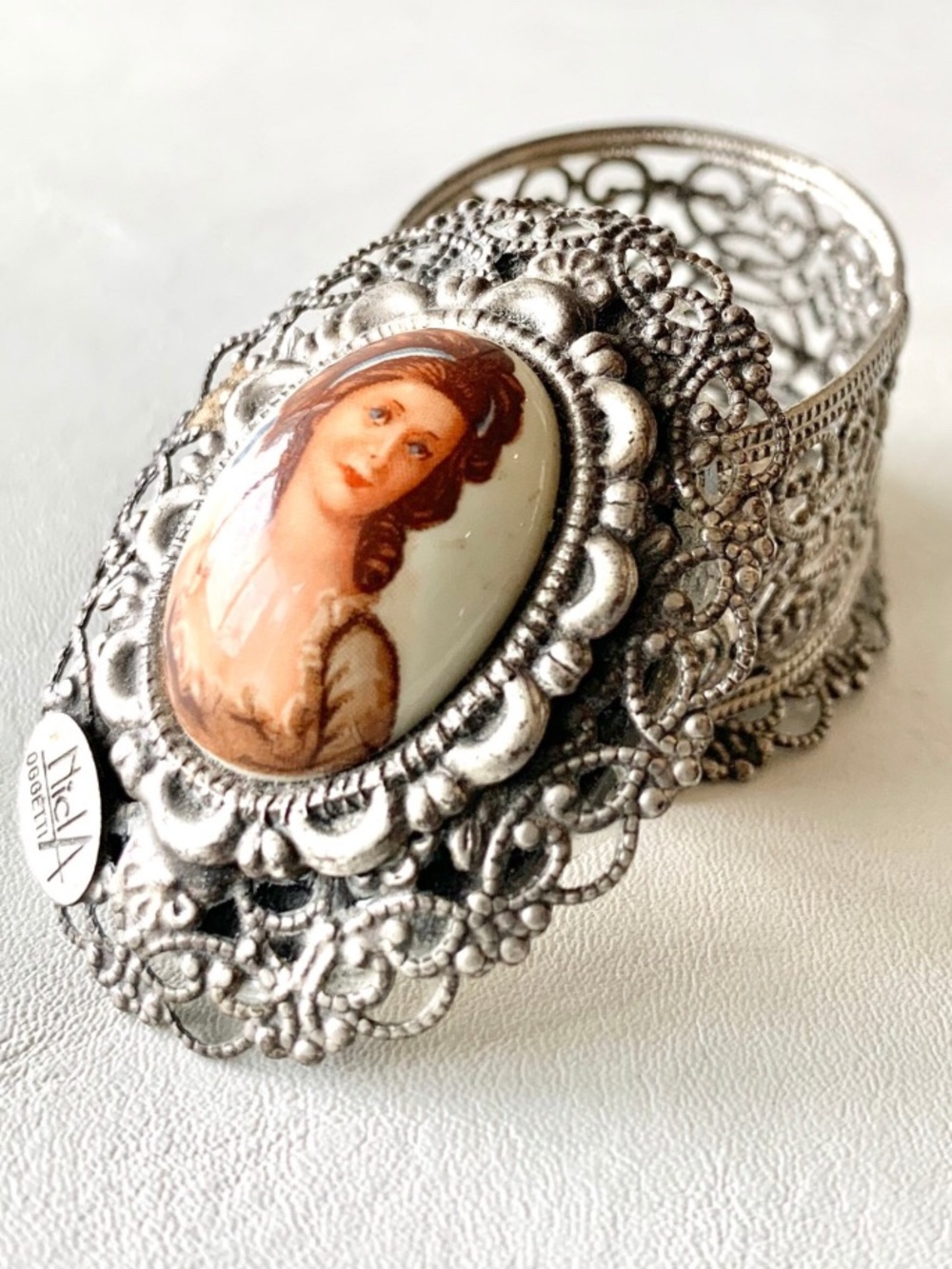 Vintage Silver Cameo Filigree Trinket Dish Nicla Oggetti